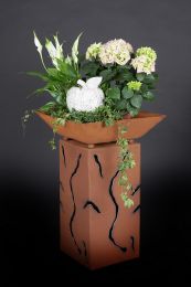 RS10 + S03 Edelrost Säule mit Rissen + Rost Schale